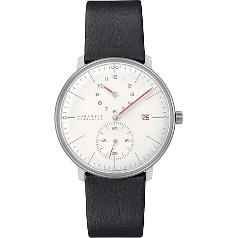 Junghans Herrenuhr mit Edelstahlgehäuse, weißem Zifferblatt und analoger Anzeige.