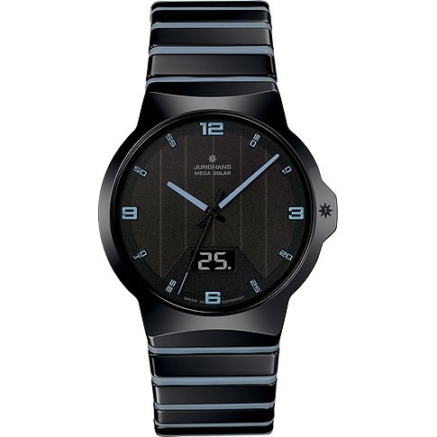 Junghans Herrenuhr mit Keramikgehäuse, analog, mit Datum.