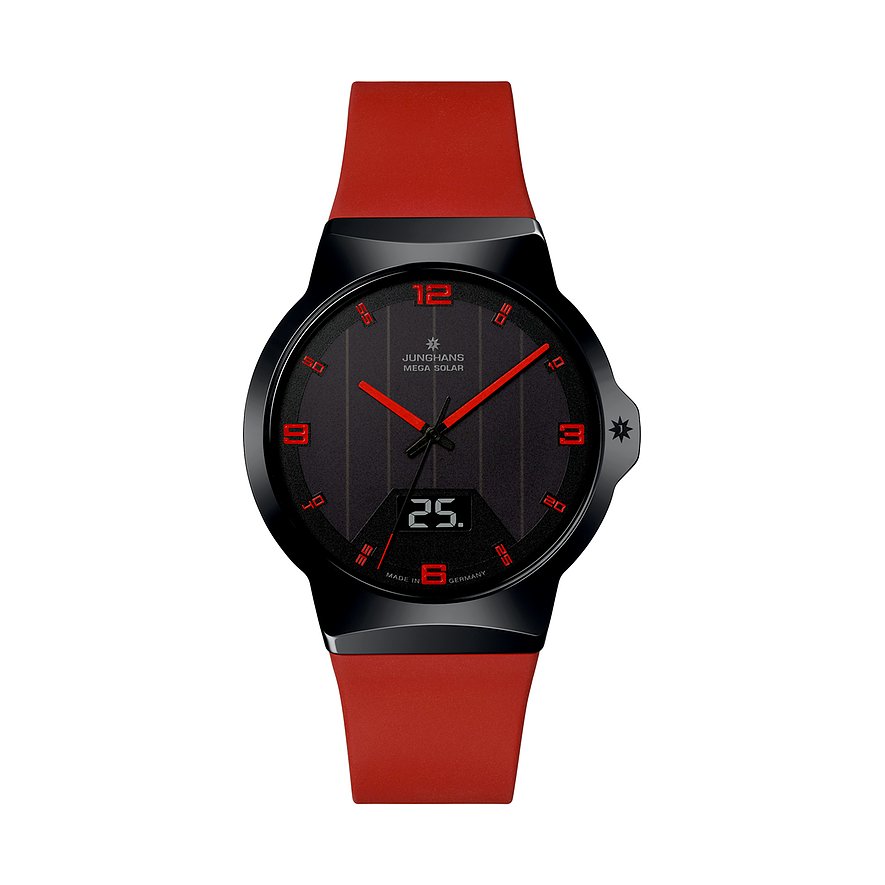 Junghans Herrenuhr Mega Solar 18140200, Herren, Keramik, Armband: Kautschuk, Solar