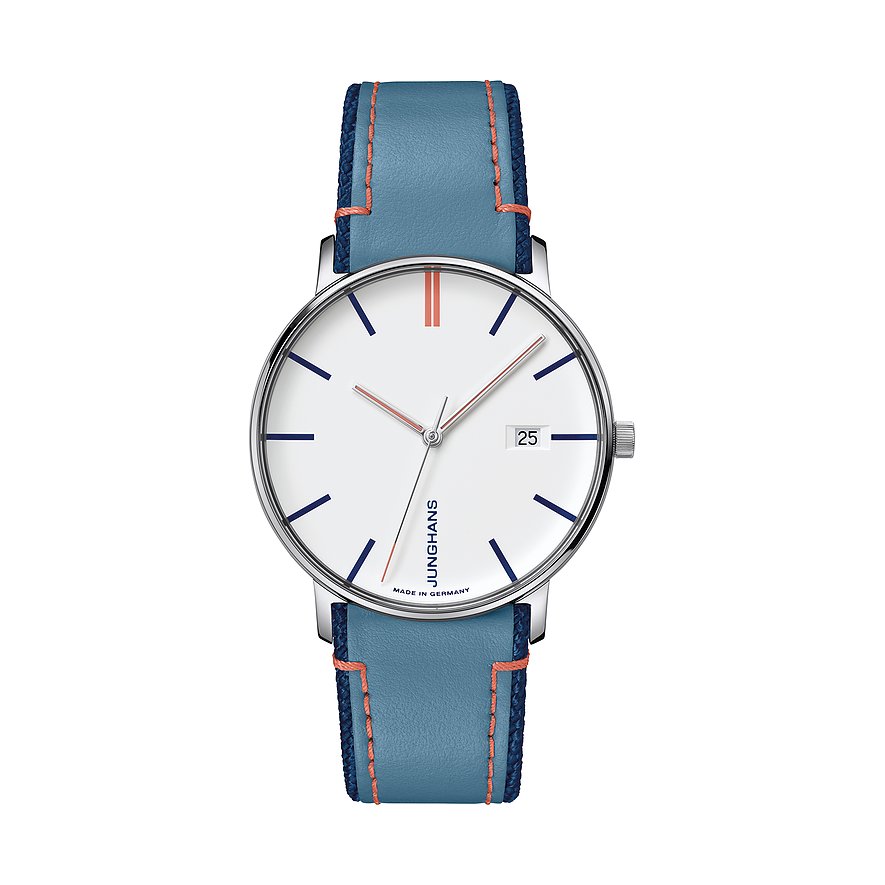 Junghans Herrenuhr FORM Quarz 41448100, Herren, Edelstahl, Armband: Leder, Quarz, analog