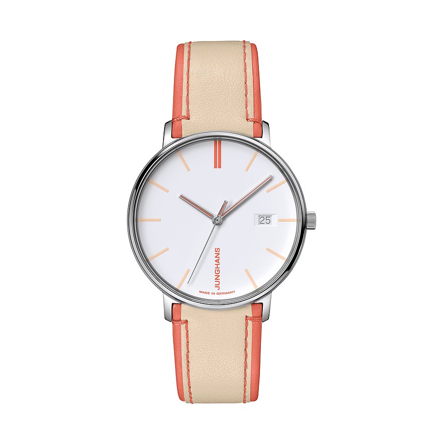 Junghans Damenuhr FORM Damen 47445800, Damen, Edelstahl, Armband: Leder, Quarz, analog