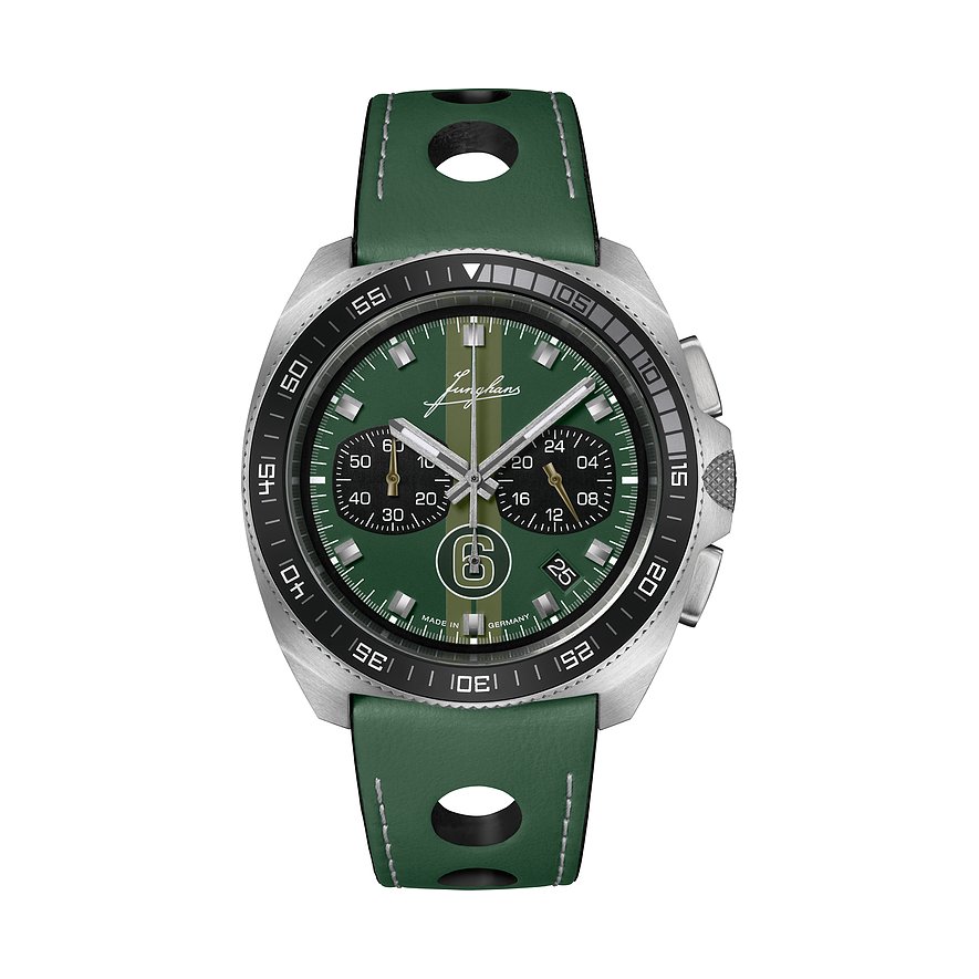 Junghans Chronograph Chrono Sports Edition '24 41446700, Herren, Edelstahl, Armband: Leder, Quarz, analog