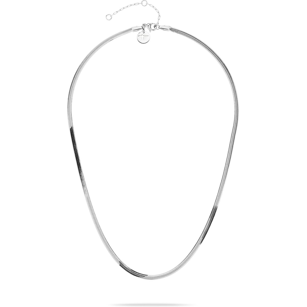 Tamaris Halsschmuck aus Edelstahl mit Glasstein, als flache Schlangenkette.