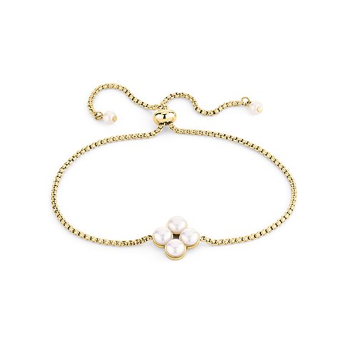 Tamaris armband van roestvrij staal met parels en een klaverbladontwerp.
