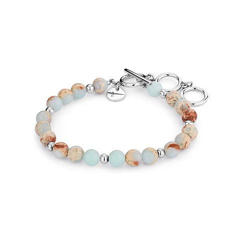 Tamaris Armband aus Edelstahl mit bunten Farbsteinen und Toggle-Verschluss.