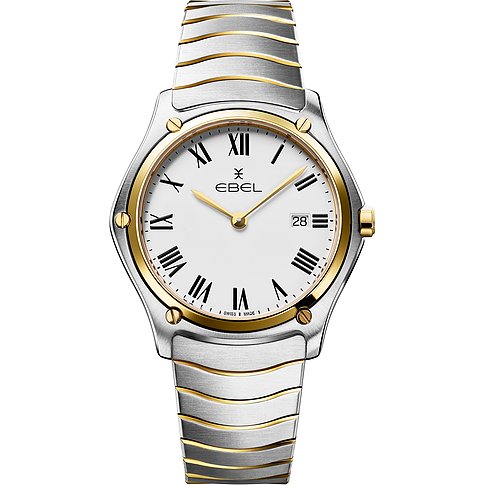 Ebel Damenuhr mit Edelstahlgehäuse und Gelbgold-Akzenten, analog.