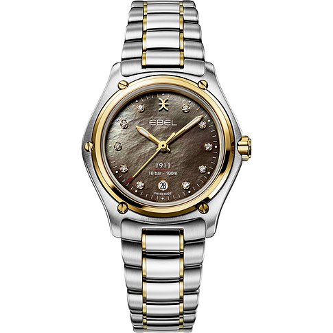 Ebel Damenuhr aus Edelstahl und Gelbgold mit Diamanten, analog.