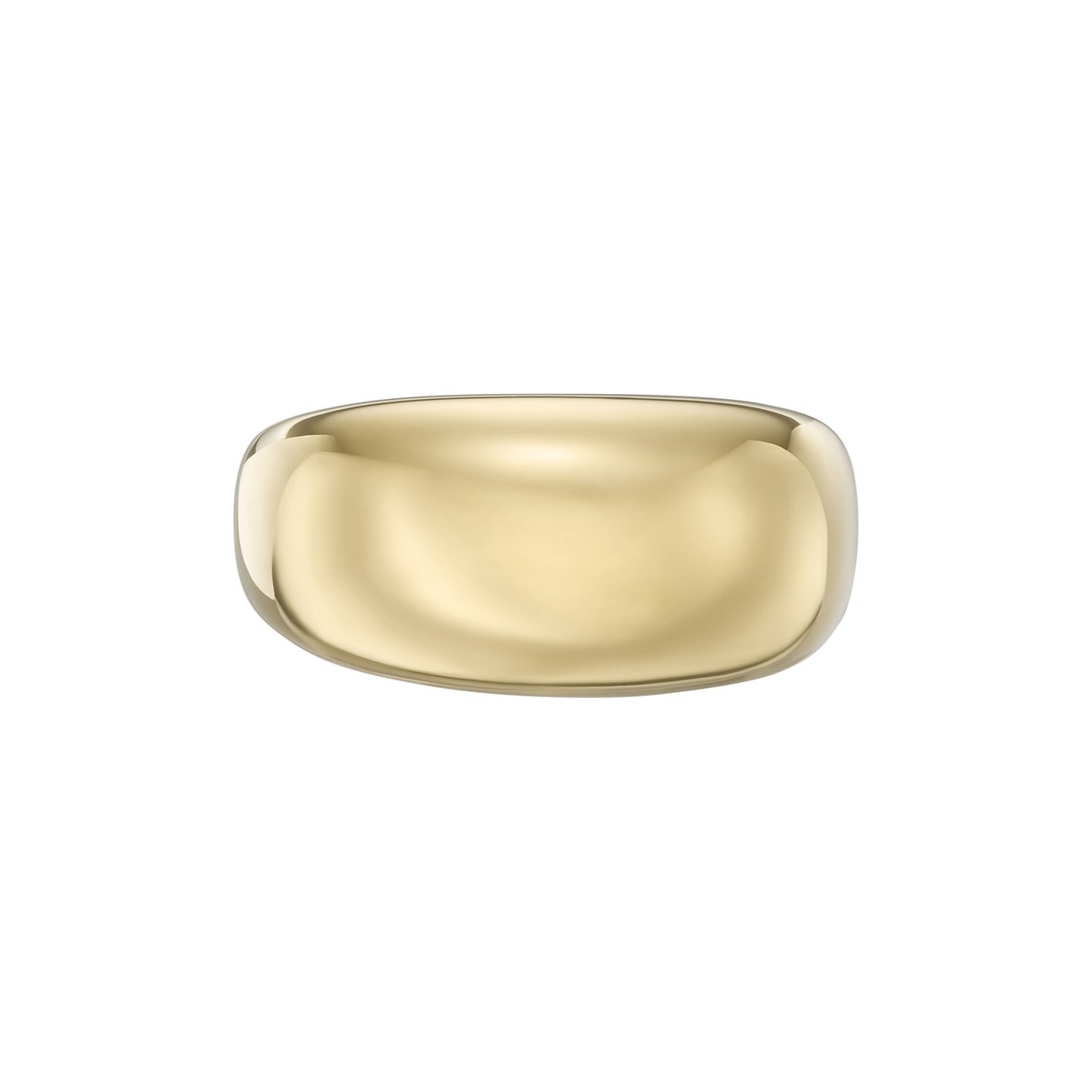 En Fossil ring i guldfärgat rostfritt stål, sedd ovanifrån, visar en glänsande yta.