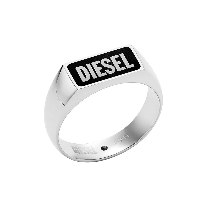 ★DIESEL★ logo ring DX1512040 Men's Black agate signet ring | Silver | Diesel
