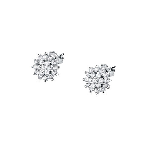 CHRIST örhängen i 925 återvunnet silver med många vita zirkoner i blomdesign.