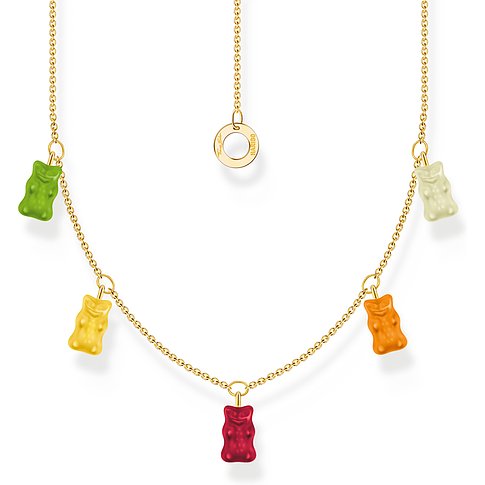 Thomas Sabo Halsschmuck aus 925er Silber mit bunten Gummi-Bären-Anhängern.