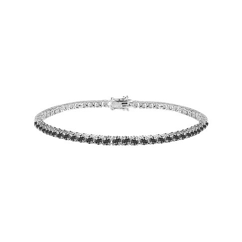 Armbånd i genanvendt 925 sølv, med en række funklende sorte zirkon-sten, set ovenfra.