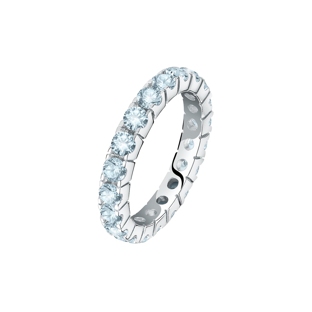 CHRIST Eternity Ring aus recyceltem 925er Silber mit mehreren runden, hellblauen Zirkonia-Steinen in Krappenfassung.