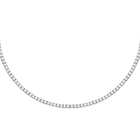 Ein Recyceltes 925er Silber Halsschmuck mit runden Zirkonia-Steinen in einer schlichten Krappenfassung.