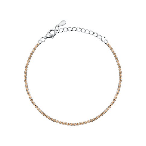 Armschmuck aus recyeltem 925er Silber mit einer Reihe hellbrauner Zirkonia-Steine und Karabinerverschluss.