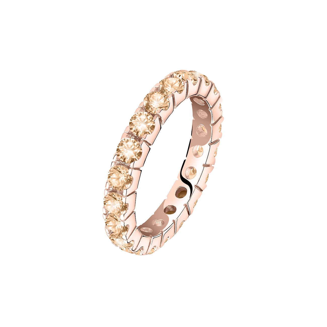 CHRIST Ring aus recyceltem Silber, ringsum mit hellbraunen Zirkonia Farbsteinen besetzt, schräg von oben aufgenommen.