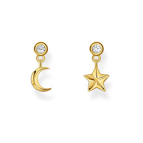 Thomas Sabo Ohrstecker aus 925er Silber, goldfarben, mit Zirkonia und Anhängern.
