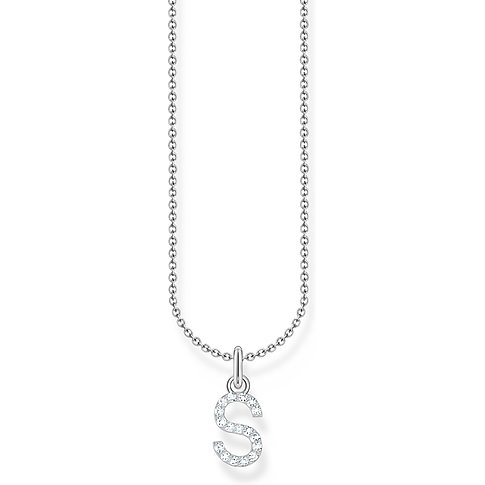 Thomas Sabo Silberkette mit Buchstabe "S" Anhänger, besetzt mit Zirkonia-Farbsteinen.