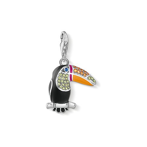 Thomas Sabo Anhänger aus 925er Silber mit bunten Steinen und Tukan-Motiv.