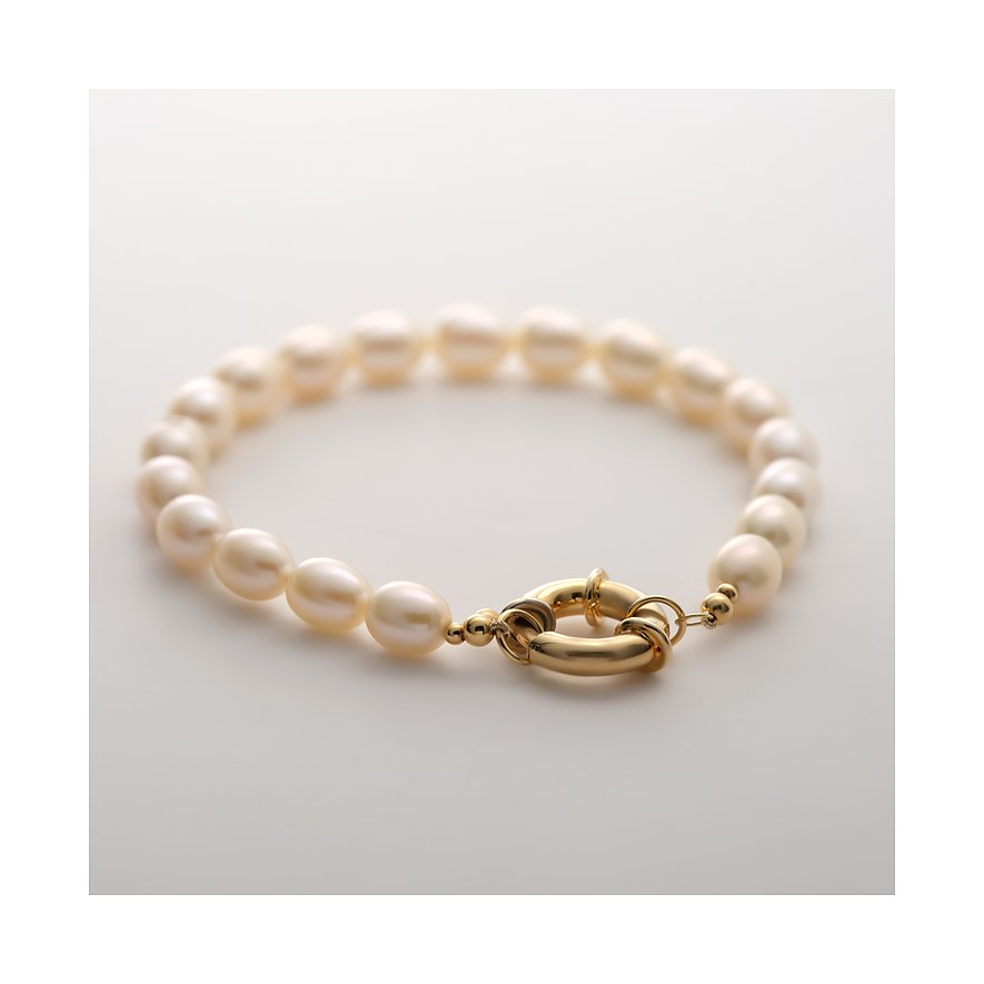 Bracelet YAMOKO en or jaune 585 avec perles ovales et fermoir rond, sur fond clair.