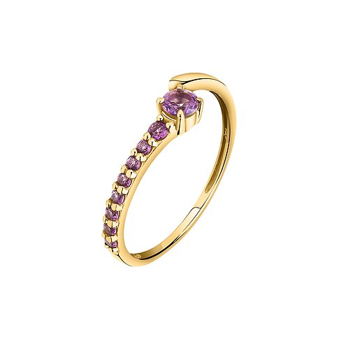 CHRIST 375 Gelbgold Ring mit Amethysten. Der Ring ist teilweise mit kleinen, runden Amethysten besetzt.