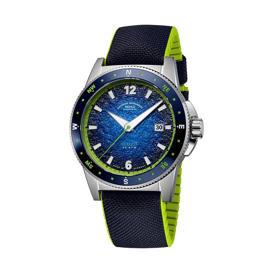 Mühle-Glashütte Herrenuhr Sportivo Compass Datum M1-52-22-CK, Herren, Edelstahl, Armband: Kautschuk, Automatik, analog