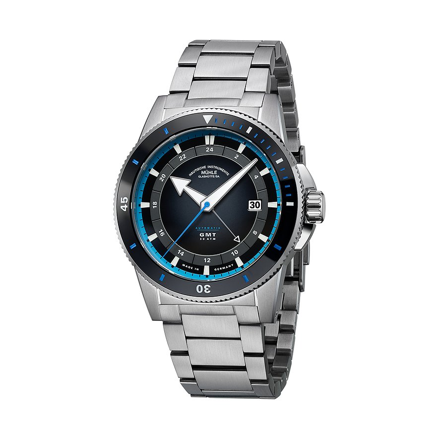 Mühle-Glashütte Herrenuhr Sportivo Travel GMT M1-52-13-MB, Herren, Edelstahl, Armband: Edelstahl, Automatik, analog