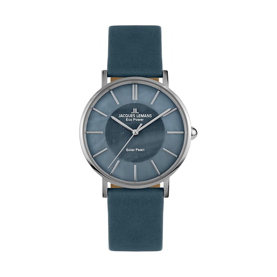2. Chance - Jacques Lemans Damenuhr 1-2112B, Damen, Edelstahl, Armband: Leder, Lithium-Ionen Akku, analog