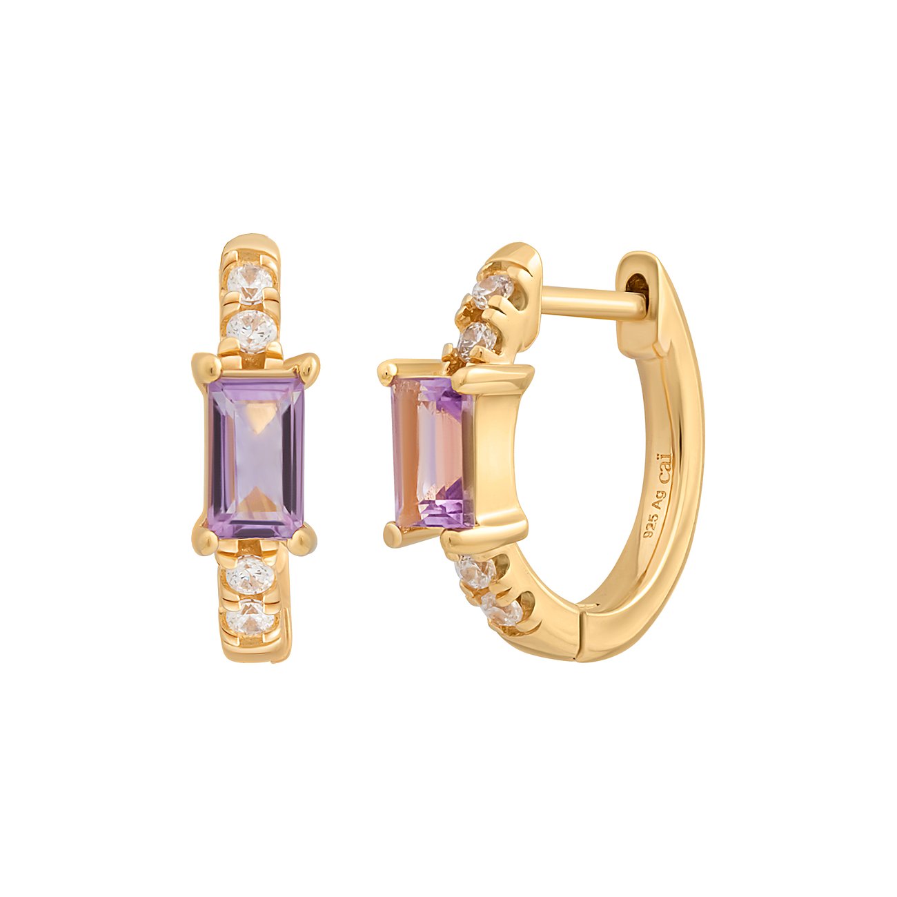 Caï Ohrringe aus 925er Silber mit Amethyst und weißen Steinen.