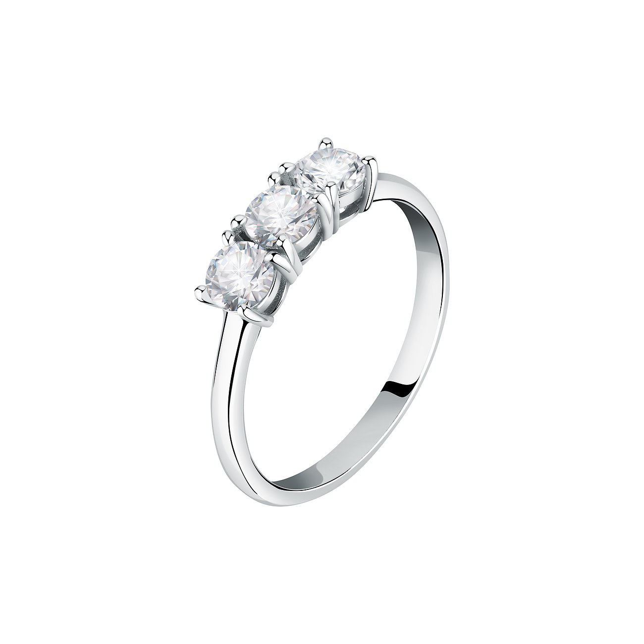 Morellato Ring aus recyceltem 925er Silber mit drei runden Zirkonia-Steinen in Krappenfassung.