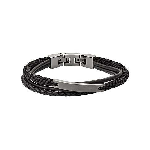 Fossil Armband aus Edelstahl mit geflochtenen und Lederriemen.