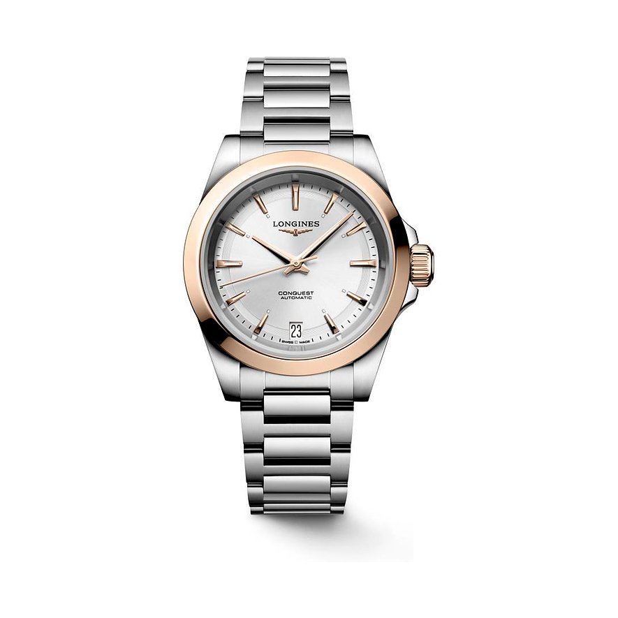 Longines Damenuhr Conquest L34305726, Damen, Edelstahl, 750er Roségold, Armband: Edelstahl, Automatik, analog