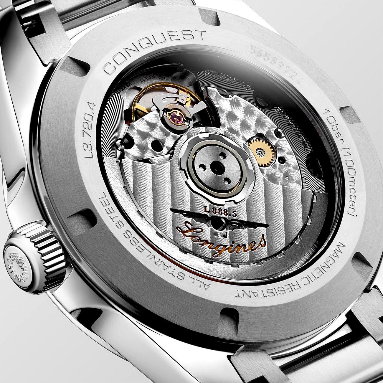 Longines Herrenuhr mit Edelstahlgehäuse und Sichtboden.