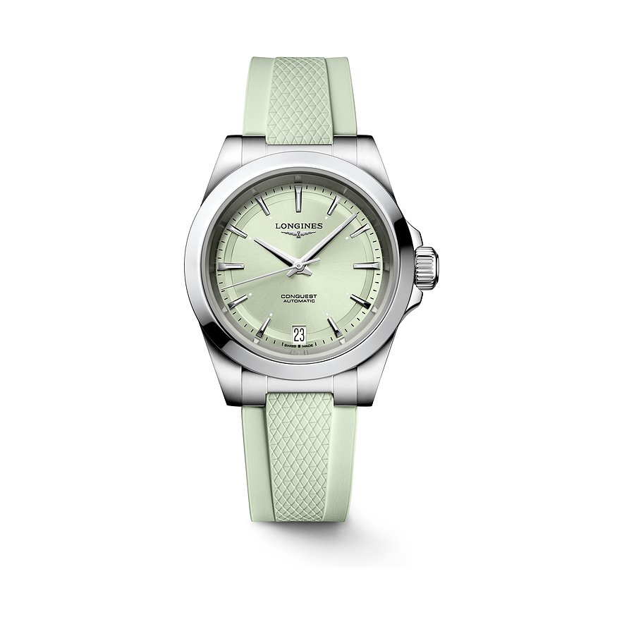 Longines Damenuhr Conquest L34304029, Damen, Edelstahl, Armband: Kautschuk, Automatik, analog