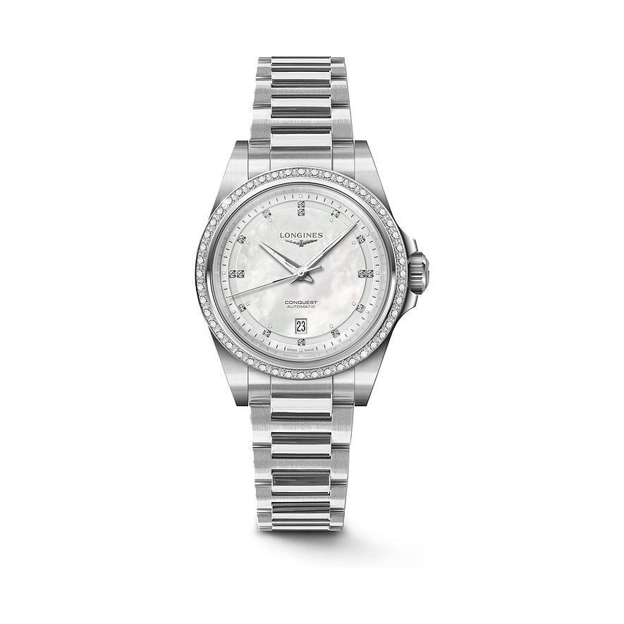 Longines Damenuhr Conquest L33200876, Damen, Edelstahl, Armband: Edelstahl, Automatik, analog