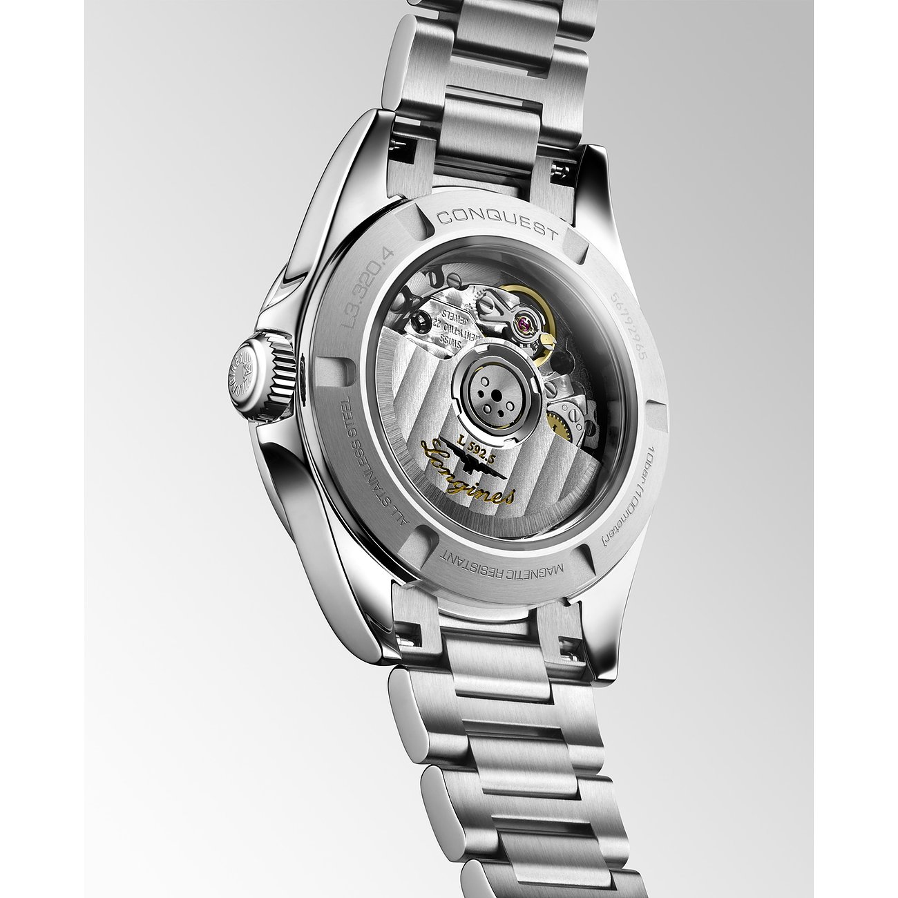 Longines Damenarmbanduhr aus Edelstahl mit Diamanten und Automatikwerk.