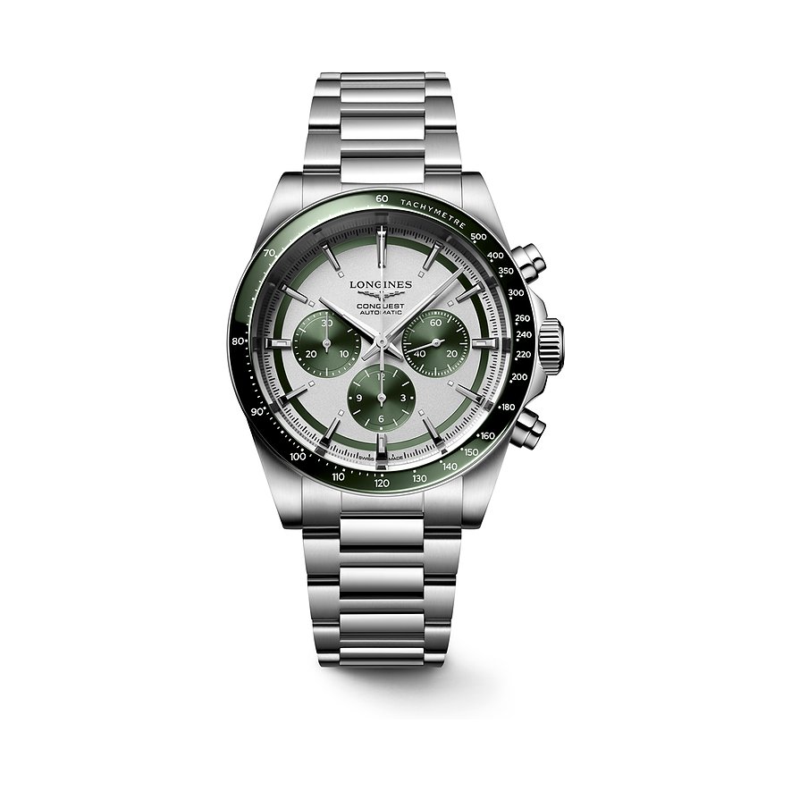 Longines Herrenuhr Conquest Chronograph L38354026, Herren, Edelstahl, Keramik, Armband: Edelstahl, Automatik, analog