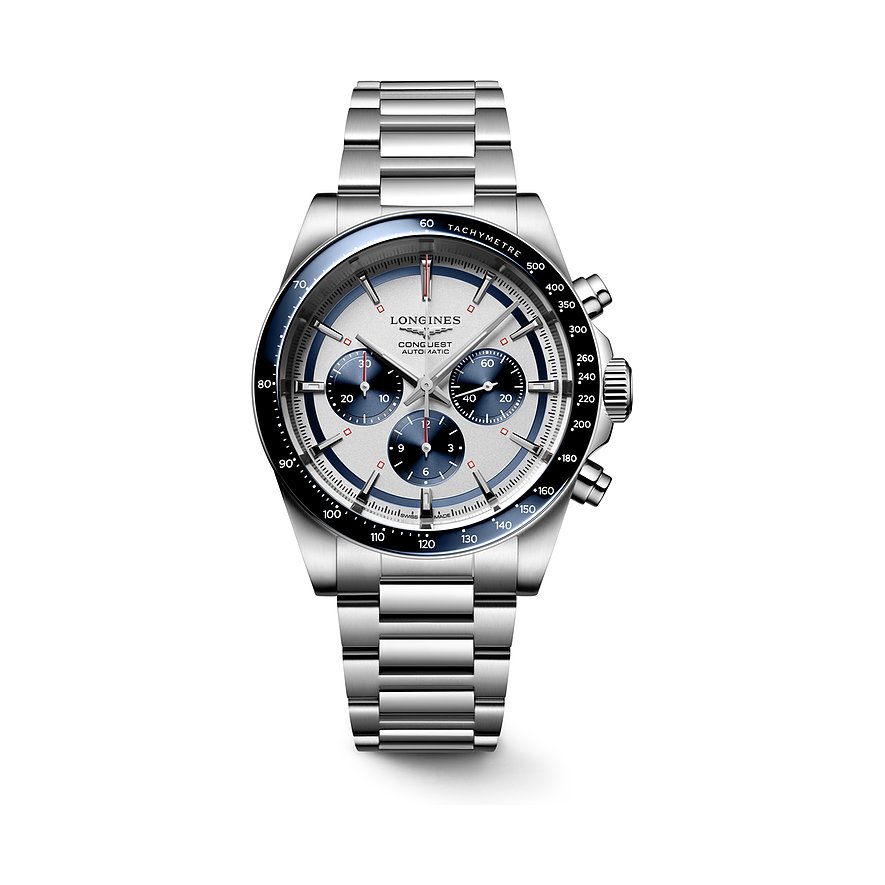 Longines Chronograph Conquest Chronograph L38354986, Herren, Edelstahl, Keramik, Armband: Edelstahl, Automatik, analog