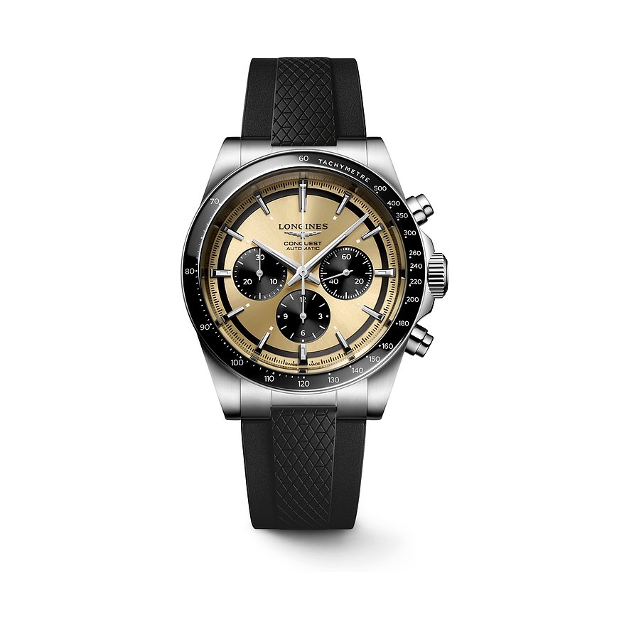 Longines Chronograph Conquest Chronograph L38354329, Herren, Edelstahl, Keramik, Armband: Kautschuk, Automatik, analog