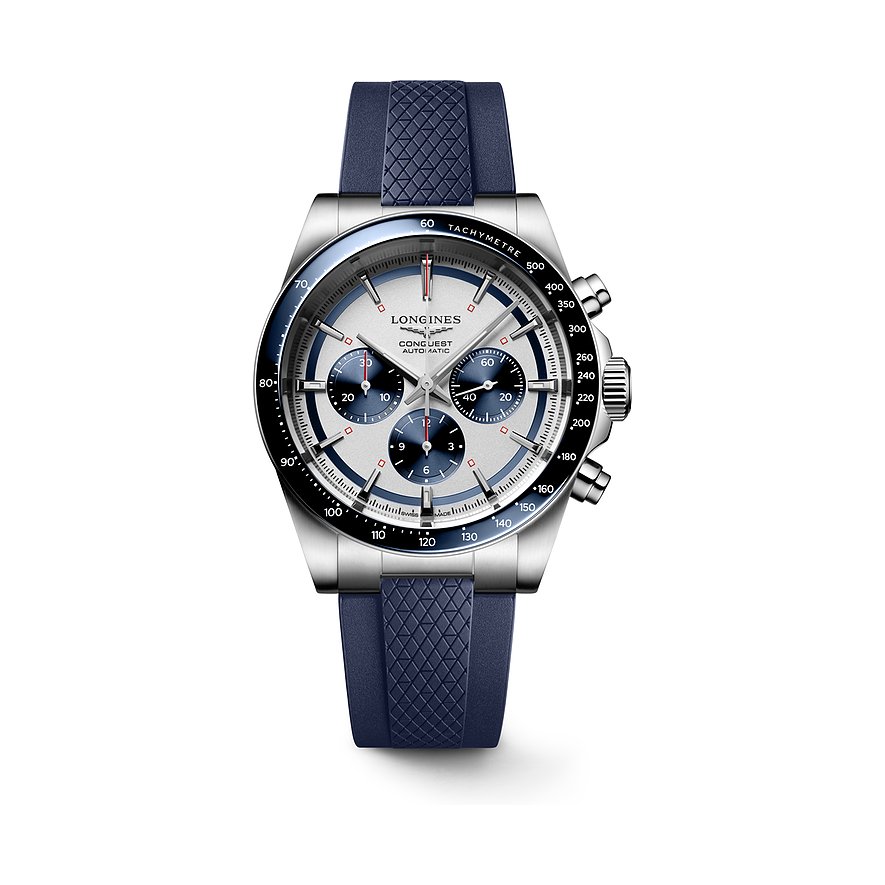 Longines Chronograph Conquest Chronograph L38354989, Herren, Edelstahl, Keramik, Armband: Kautschuk, Automatik, analog