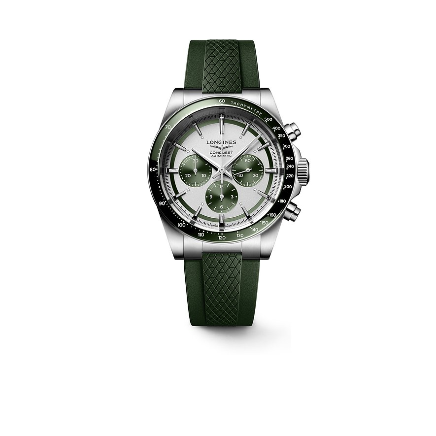 Longines Chronograph Conquest Chronograph L38354029, Herren, Edelstahl, Keramik, Armband: Kautschuk, Automatik, analog