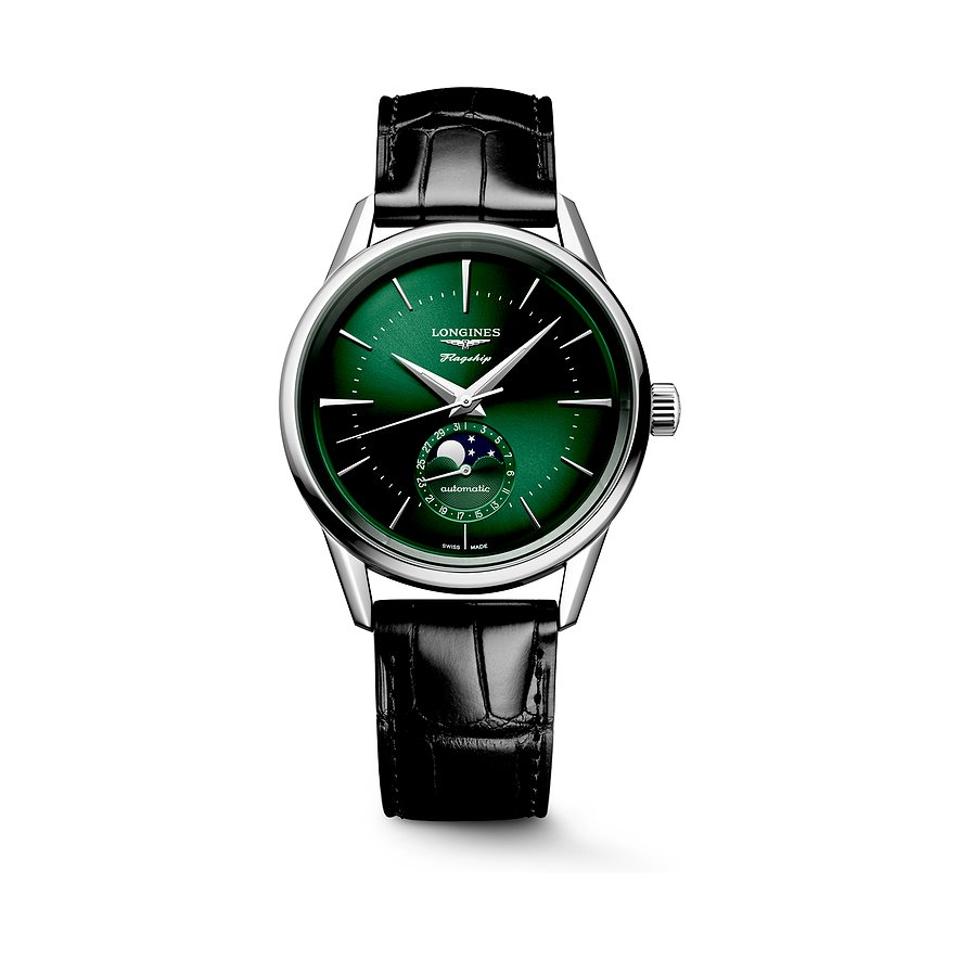 Longines Herrenuhr Flagship Heritage L48154022, Herren, Edelstahl, Armband: Alligator, Automatik, analog