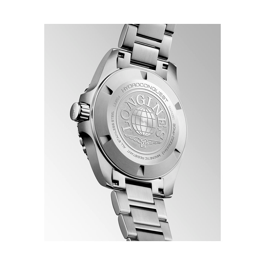 Longines Herrenuhr aus Edelstahl, analog, mit Keramiklünette.