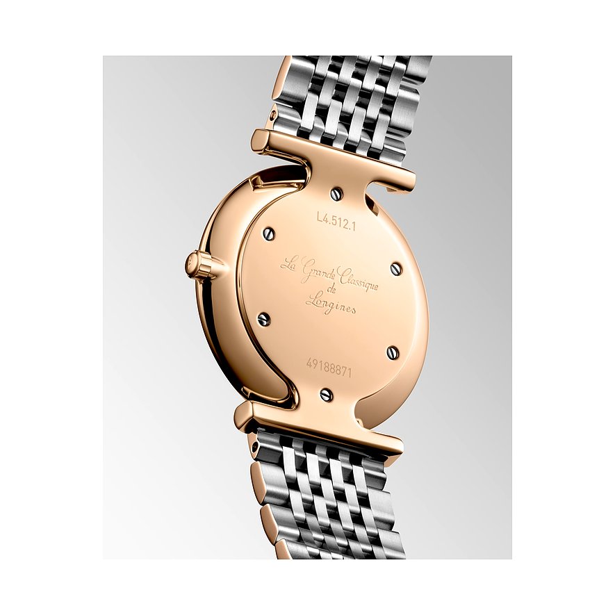 Longines Damenuhr aus Edelstahl, bicolor, mit Diamanten.