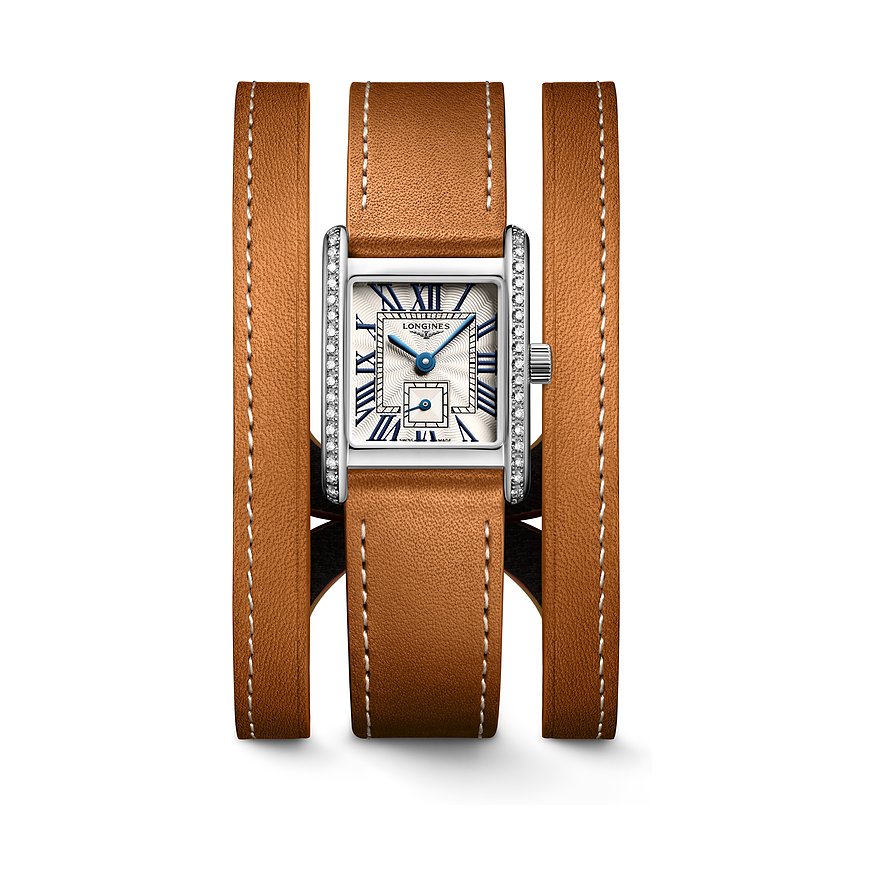 Longines Damenuhr LONGINES MINI DOLCEVITA L52000710, Damen, Edelstahl, Armband: Leder, Quarz, analog