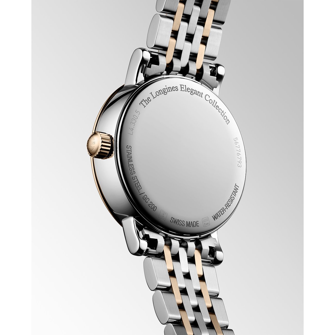 Longines Damenuhr aus Edelstahl und 750 Roségold mit Diamanten.