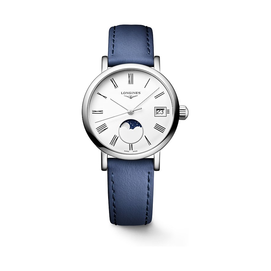 Longines Damenuhr Longines Elegant Collection L43304112, Damen, Edelstahl, Armband: Leder, Quarz, analog