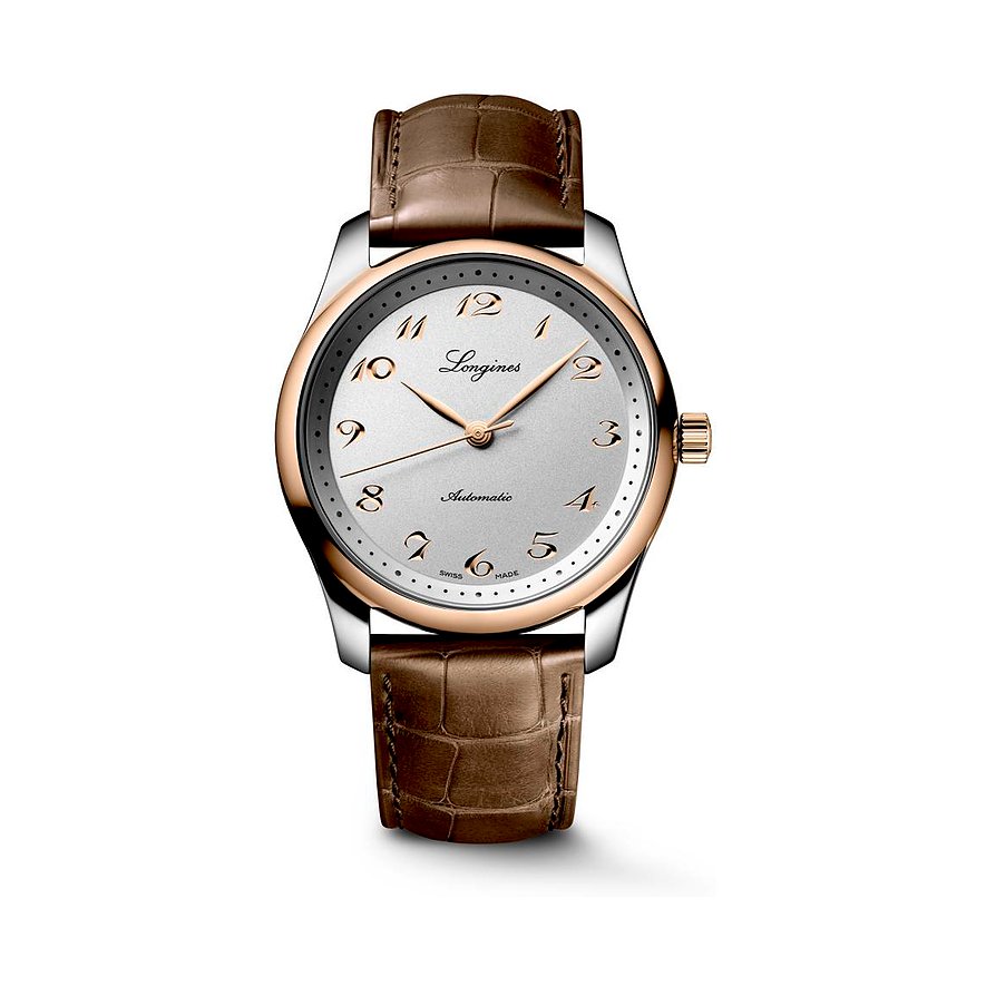 Longines Herrenuhr Longines Master Collection L27935702, Herren, Edelstahl, 750er Roségold, Armband: Alligator, Automatik, analog
