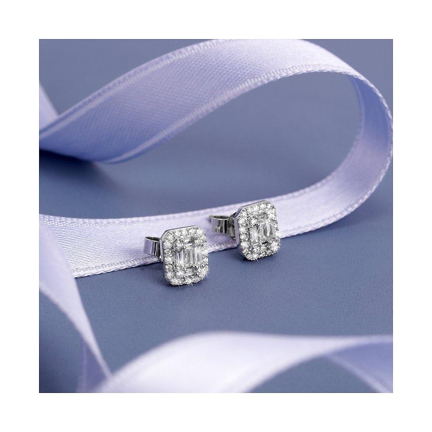 CHRIST Ohrstecker aus 585 Weißgold mit Diamanten, rechteckig.