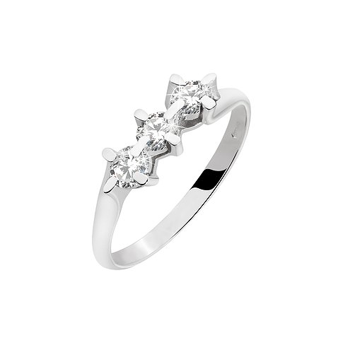 CHRIST 585 Weißgold-Ring mit glänzenden, runden Diamanten in einer Reihe, seitlich von oben fotografiert.